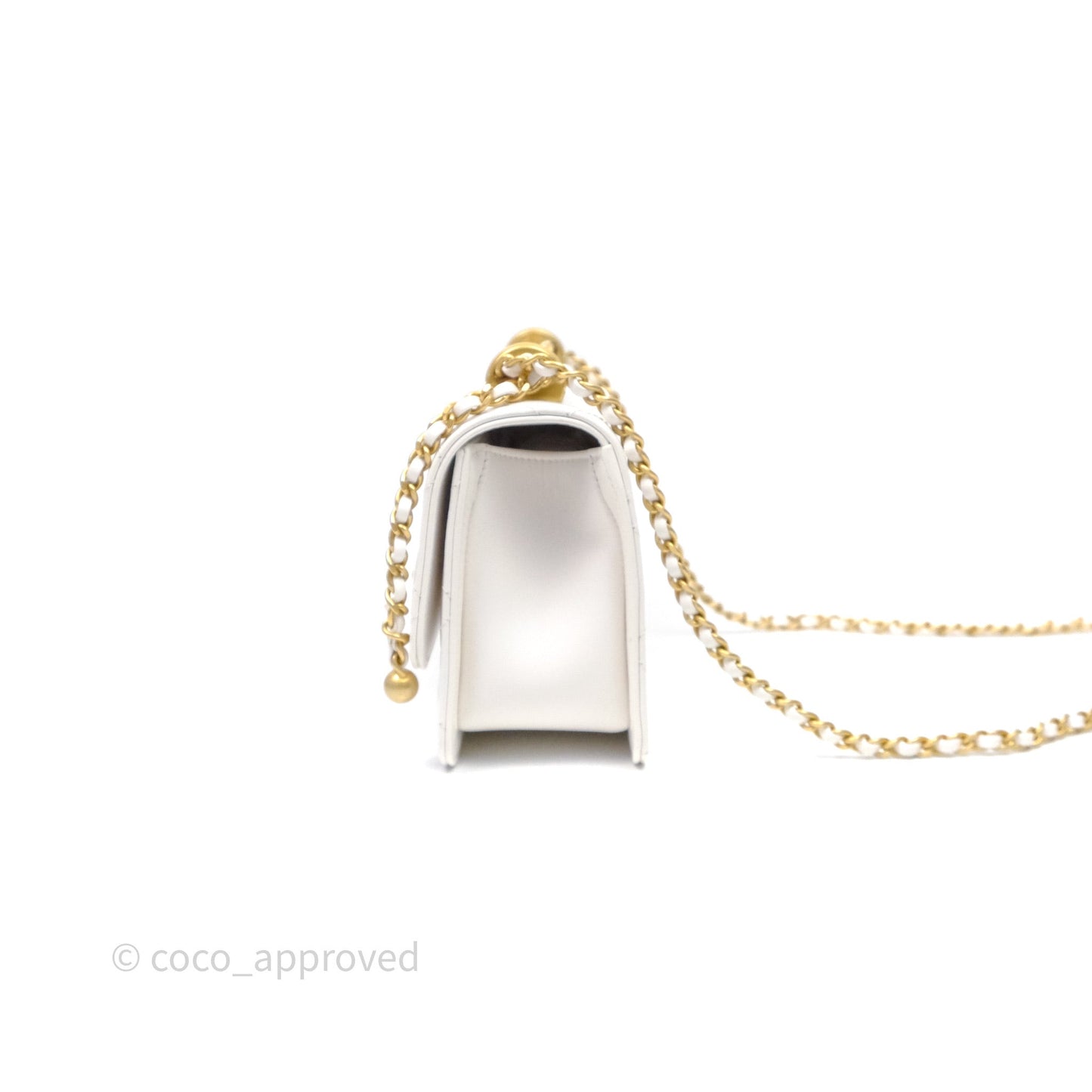 Chanel Quilted Perfect Fit Adjustable White Calfskin Aged Gold Hardware