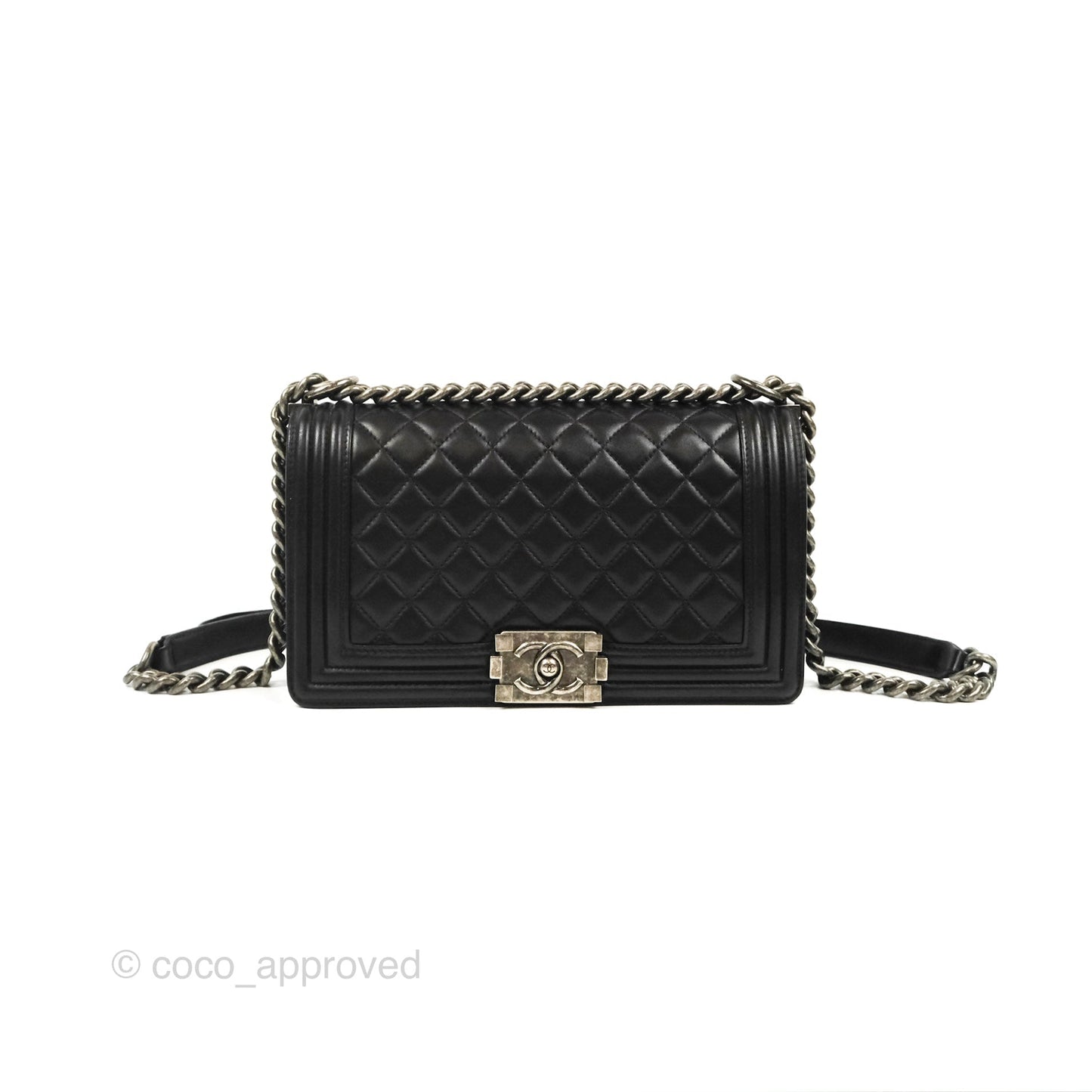 Chanel Quilted Medium Boy Black Lambskin Ruthenium Hardware