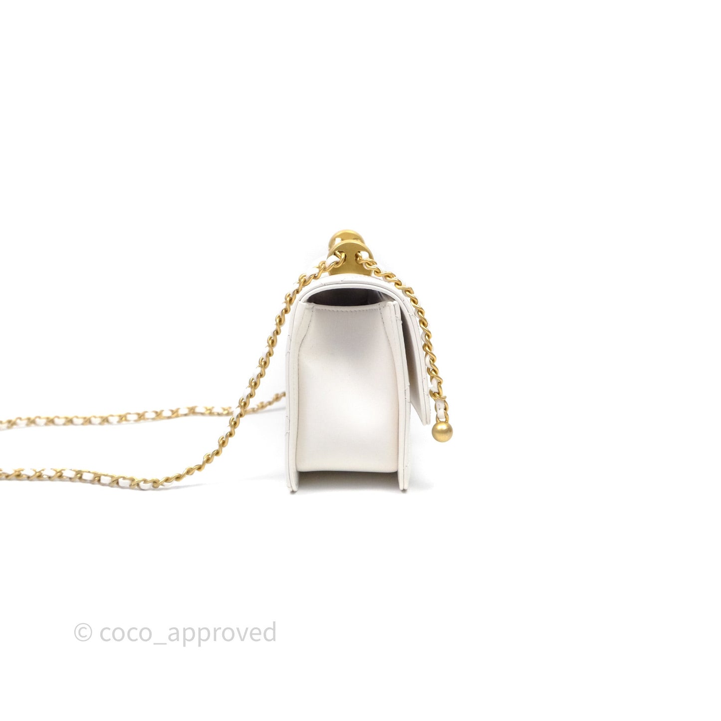 Chanel Quilted Perfect Fit Adjustable White Calfskin Aged Gold Hardware