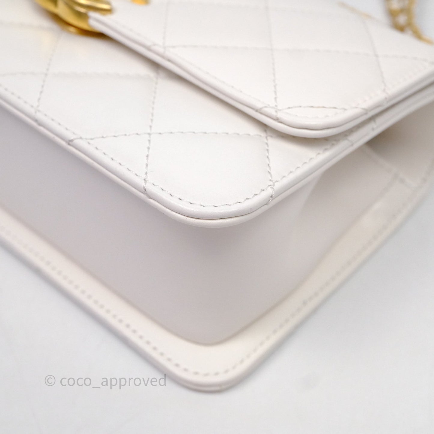 Chanel Quilted Perfect Fit Adjustable White Calfskin Aged Gold Hardware