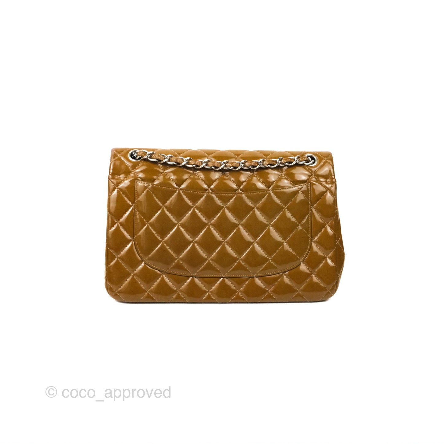 Chanel Jumbo Double Flap Brown Patent Silver Hardware⁣⁣