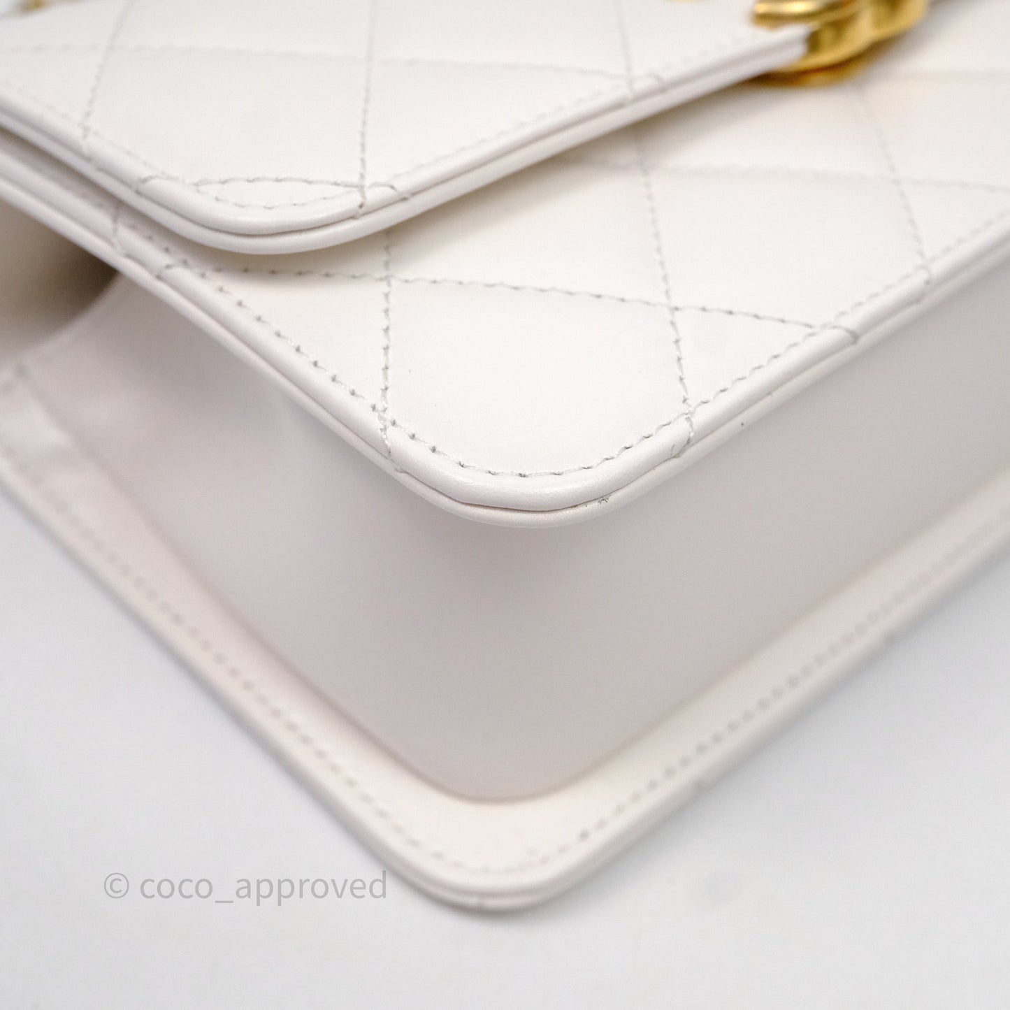 Chanel Quilted Perfect Fit Adjustable White Calfskin Aged Gold Hardware