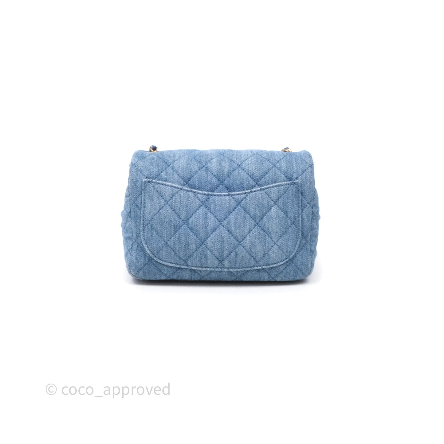 Chanel Mini Square Pearl Crush Quilted Denim Aged Gold Hardware