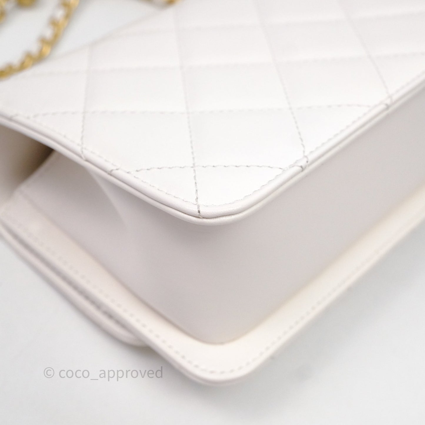 Chanel Quilted Perfect Fit Adjustable White Calfskin Aged Gold Hardware