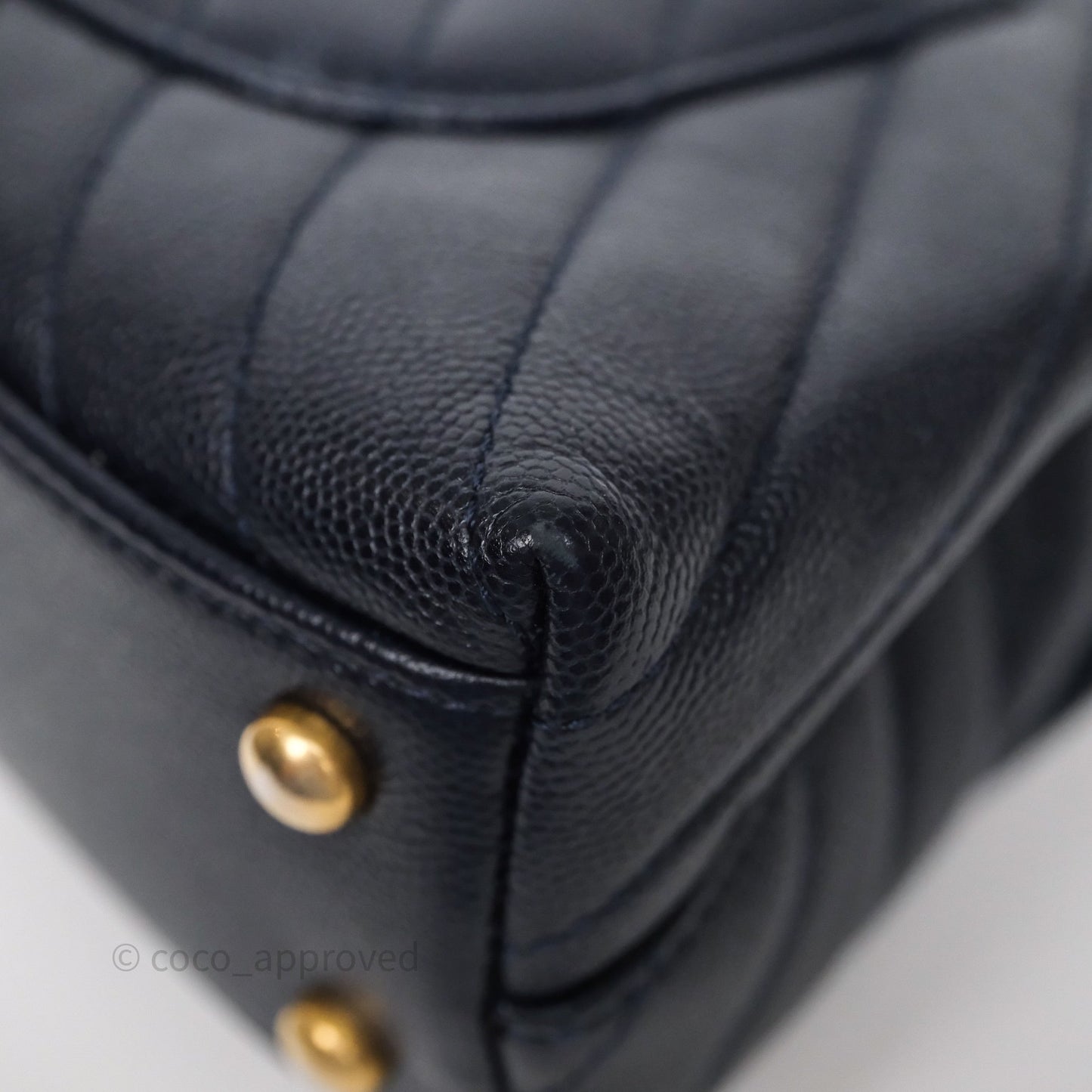 Chanel Small Coco Handle Chevron Navy Caviar Aged Gold Hardware Lizard Handle