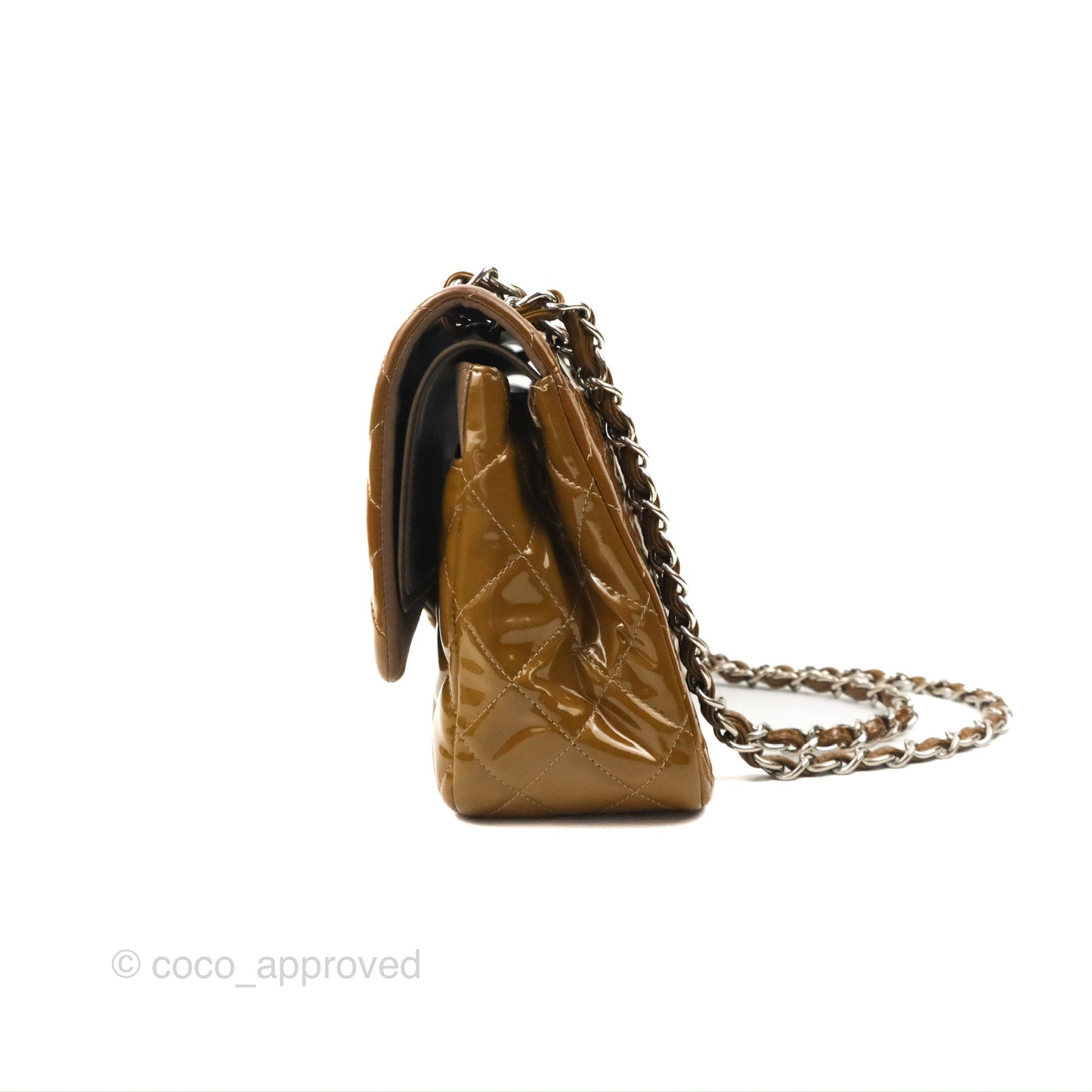 Chanel Jumbo Double Flap Brown Patent Silver Hardware⁣⁣