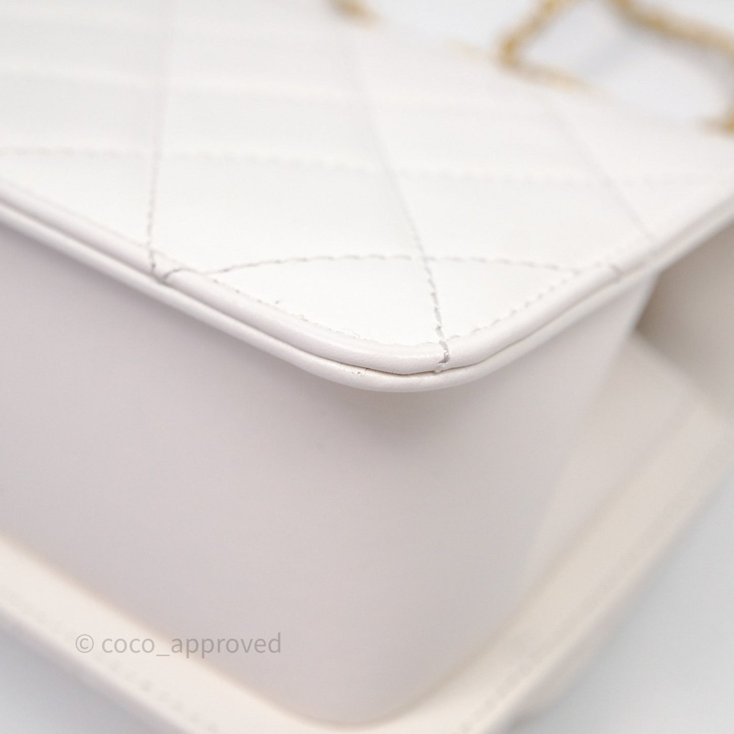 Chanel Quilted Perfect Fit Adjustable White Calfskin Aged Gold Hardware