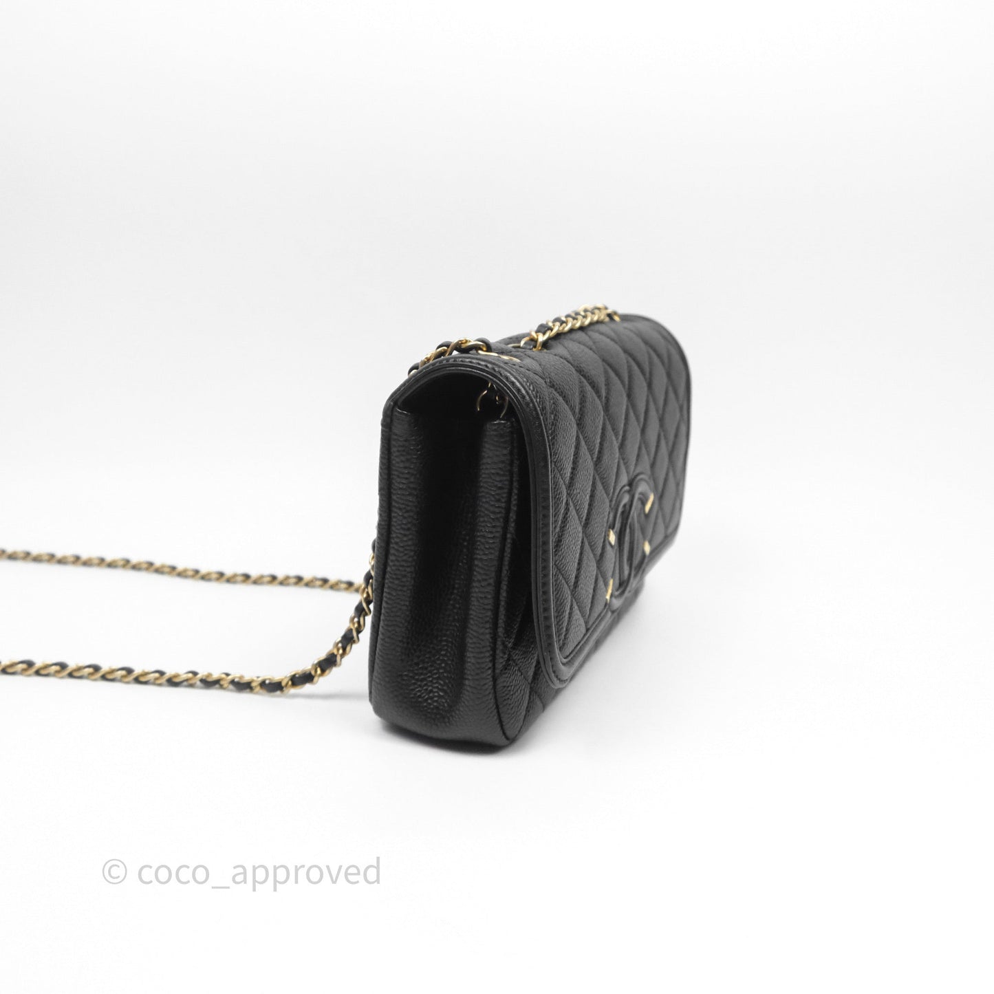 Chanel Small CC Filigree Flap Quilted Black Caviar Aged Gold Hardware