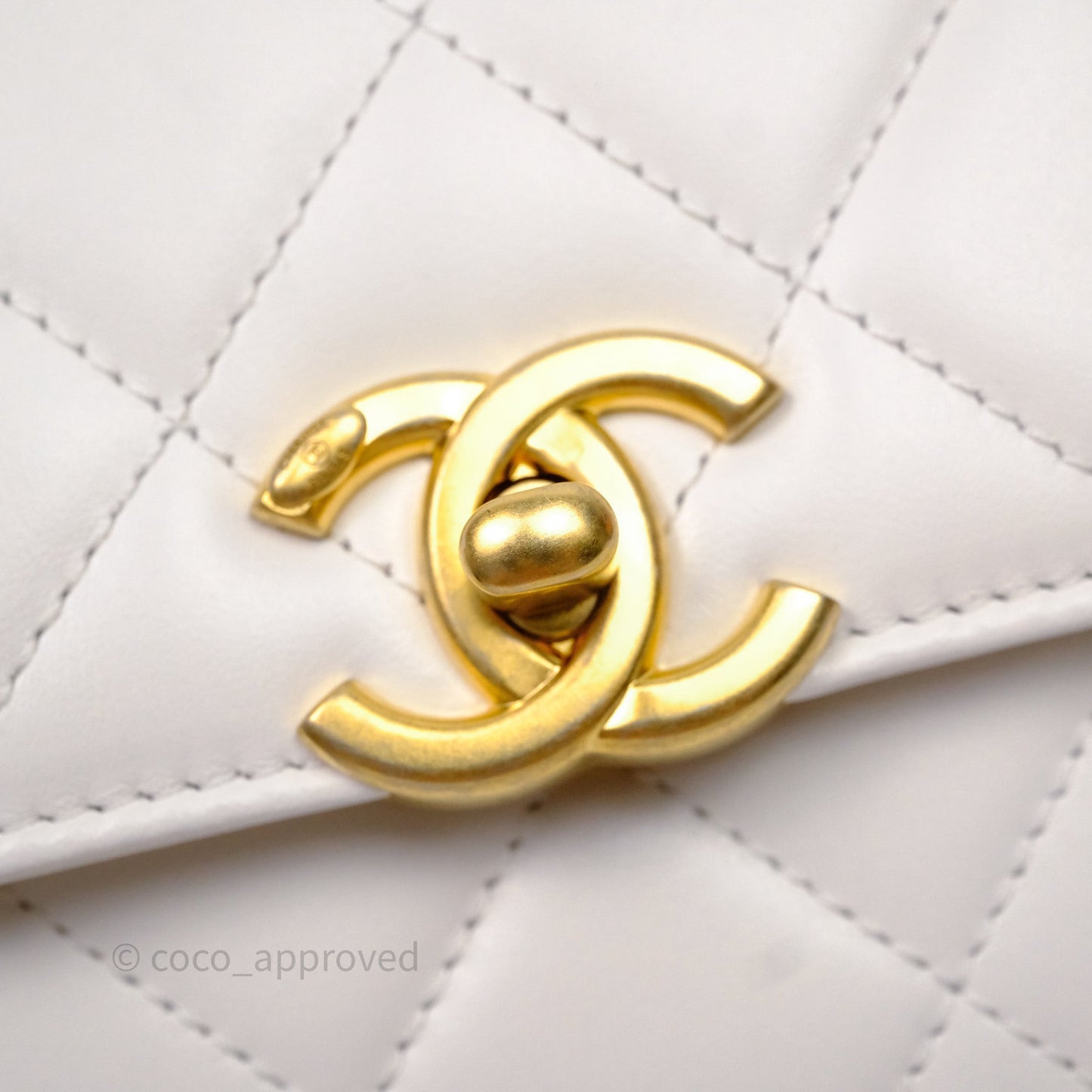 Chanel Quilted Perfect Fit Adjustable White Calfskin Aged Gold Hardware