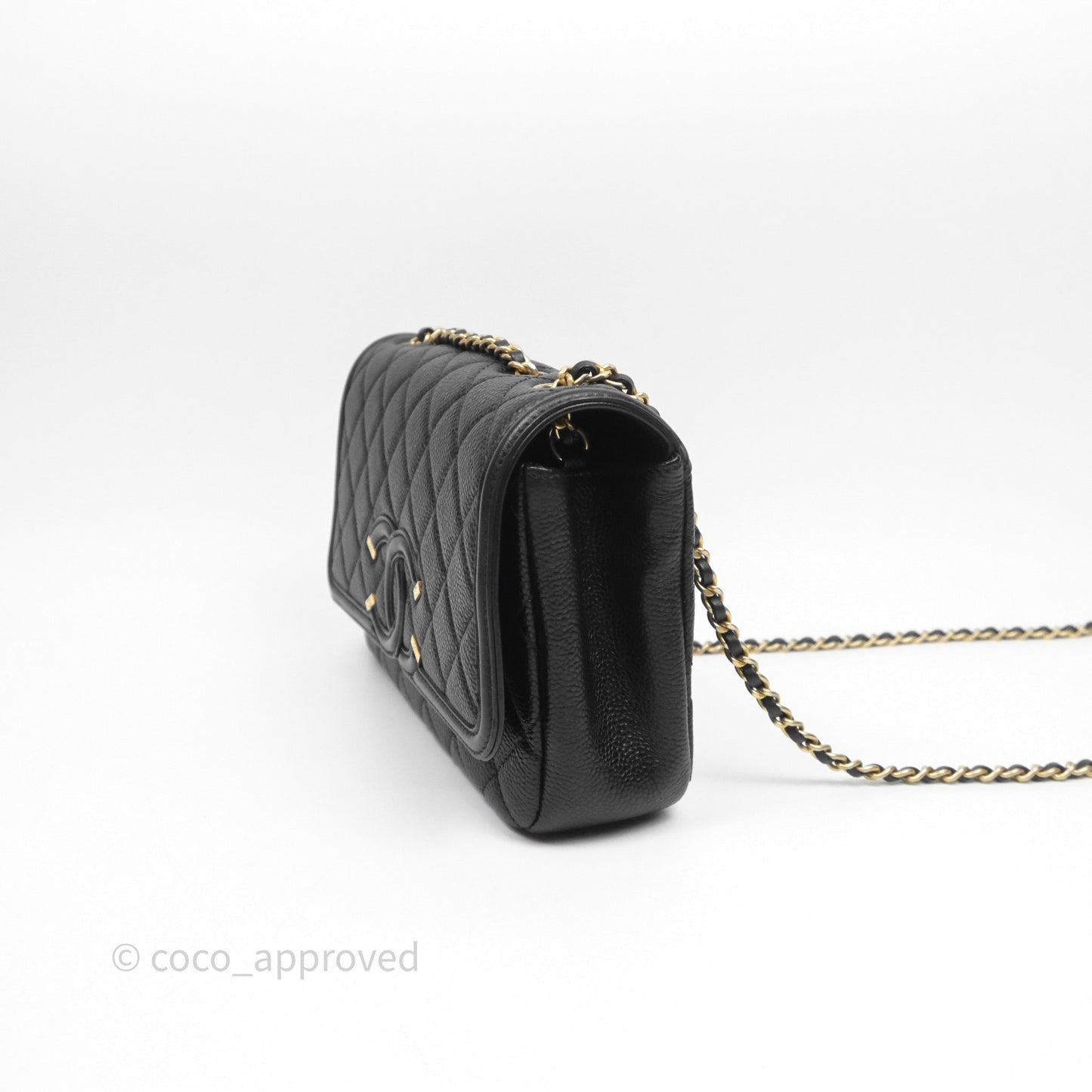 Chanel Small CC Filigree Flap Quilted Black Caviar Aged Gold Hardware