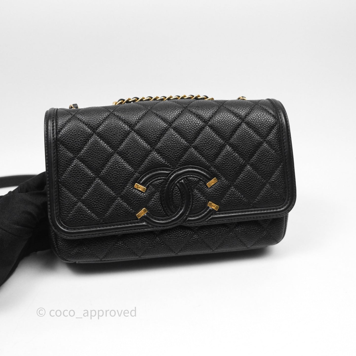 Chanel Small CC Filigree Flap Quilted Black Caviar Aged Gold Hardware