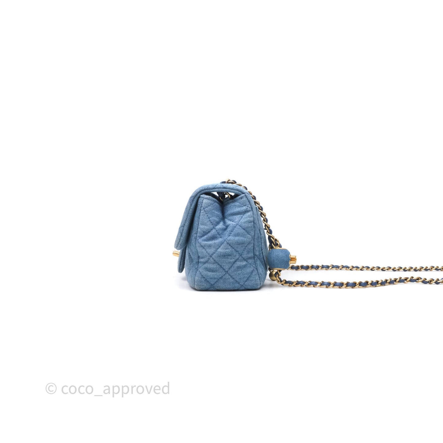 Chanel Mini Square Pearl Crush Quilted Denim Aged Gold Hardware