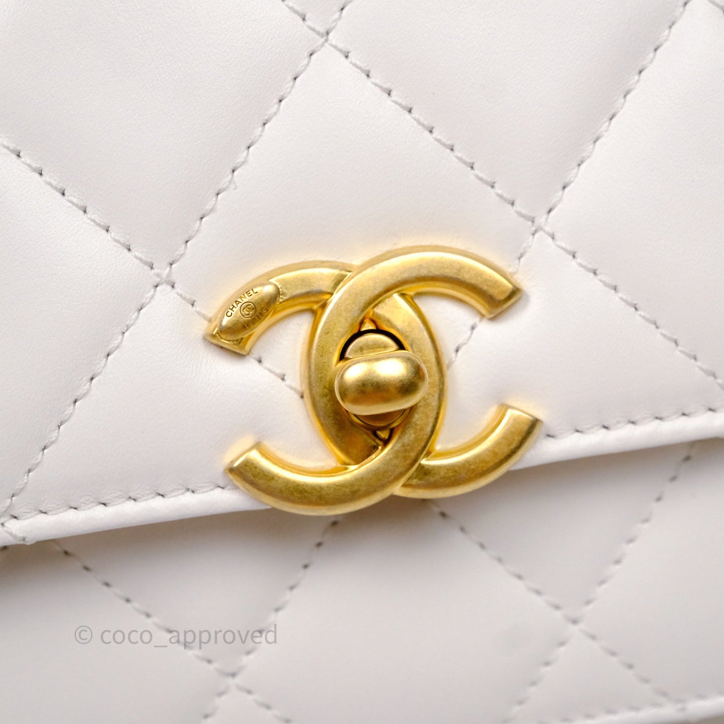 Chanel Quilted Perfect Fit Adjustable White Calfskin Aged Gold Hardware
