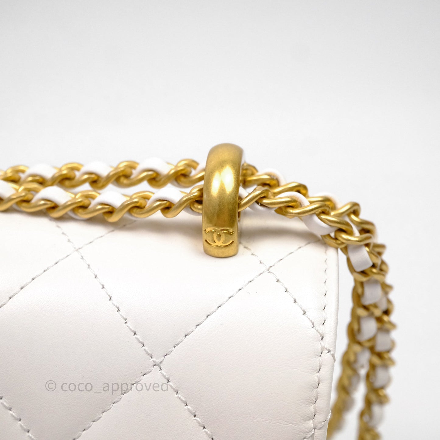 Chanel Quilted Perfect Fit Adjustable White Calfskin Aged Gold Hardware