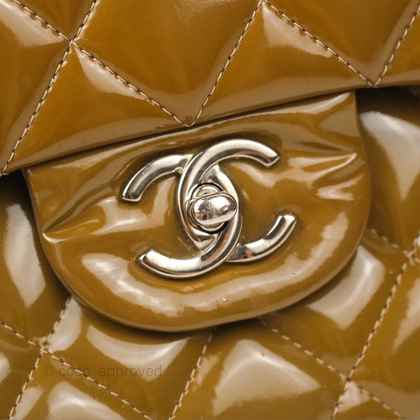 Chanel Jumbo Double Flap Brown Patent Silver Hardware⁣⁣