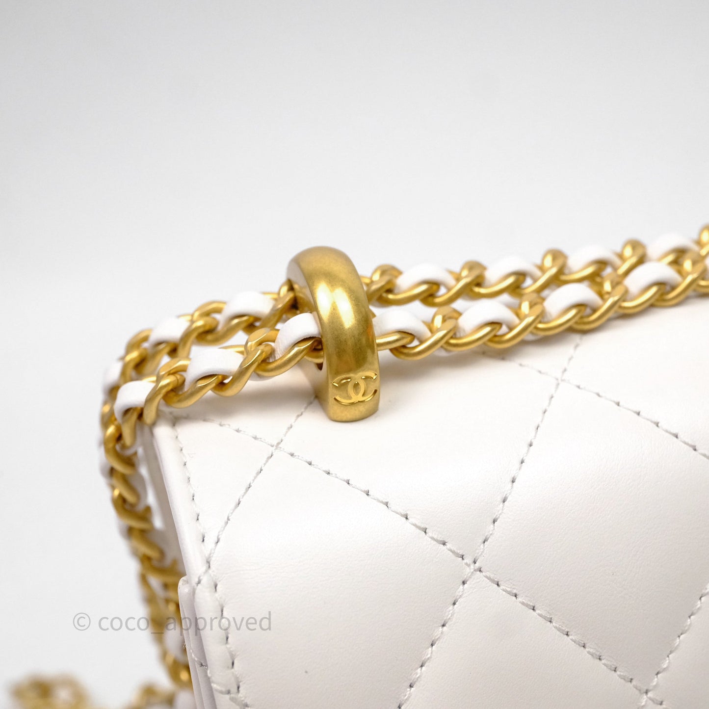 Chanel Quilted Perfect Fit Adjustable White Calfskin Aged Gold Hardware
