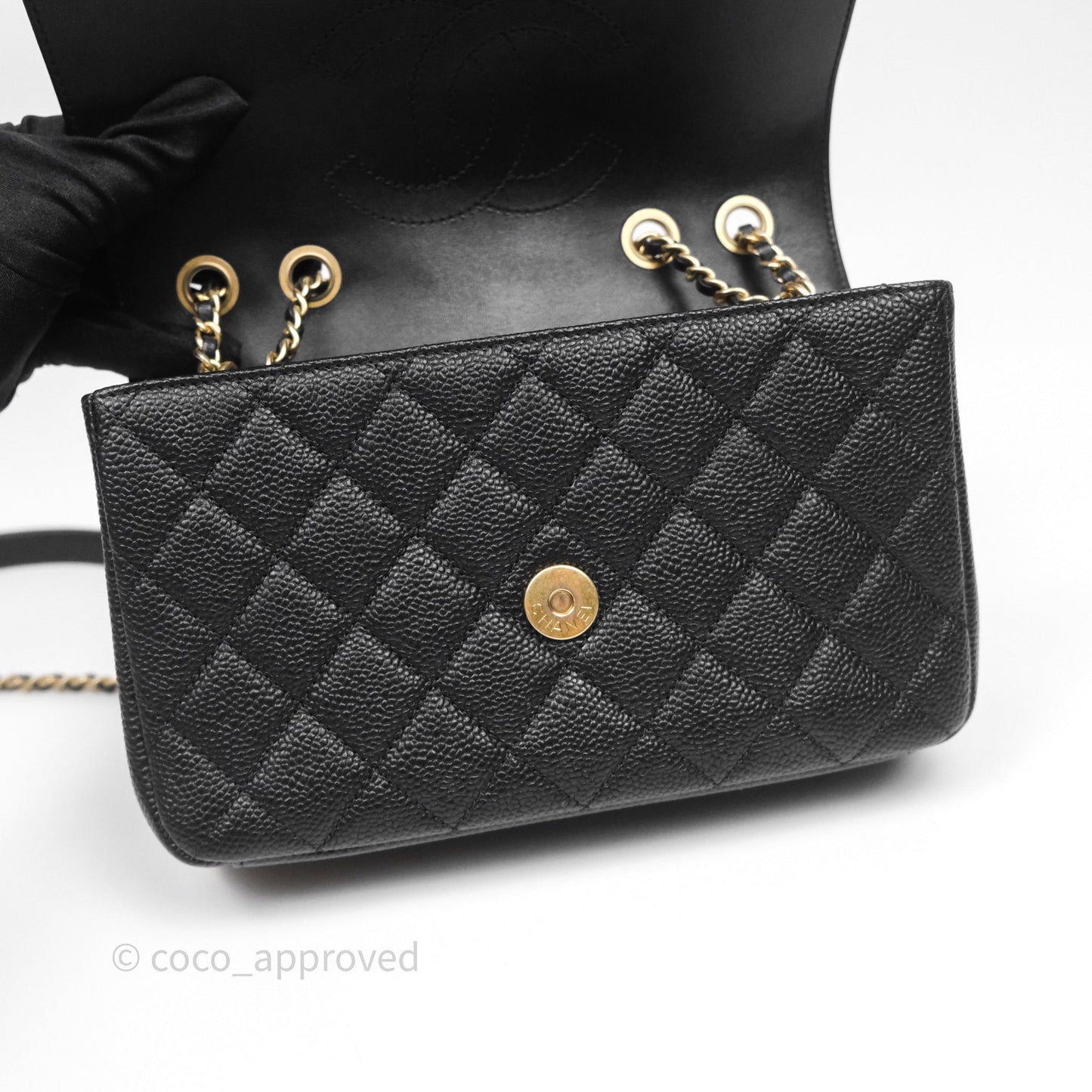 Chanel Small CC Filigree Flap Quilted Black Caviar Aged Gold Hardware