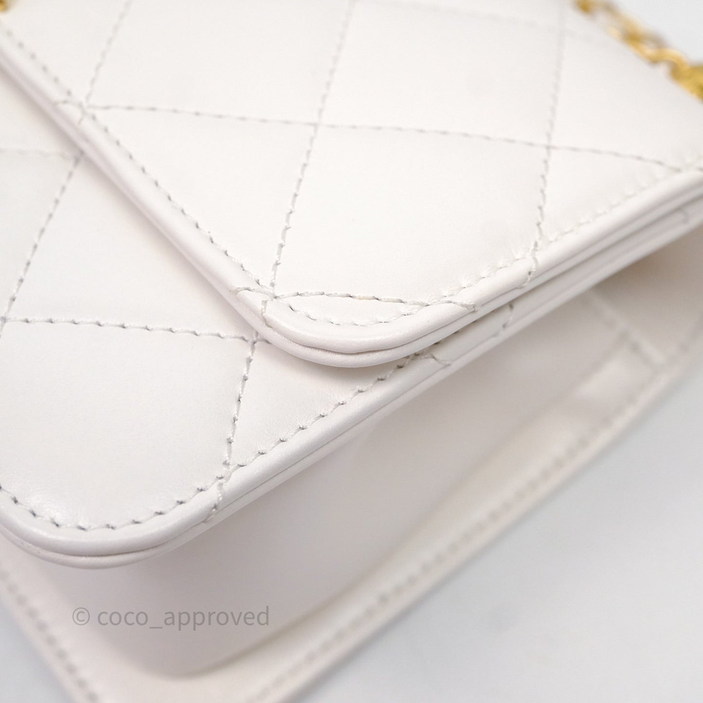 Chanel Quilted Perfect Fit Adjustable White Calfskin Aged Gold Hardware