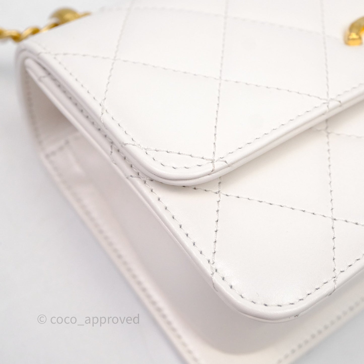 Chanel Quilted Perfect Fit Adjustable White Calfskin Aged Gold Hardware