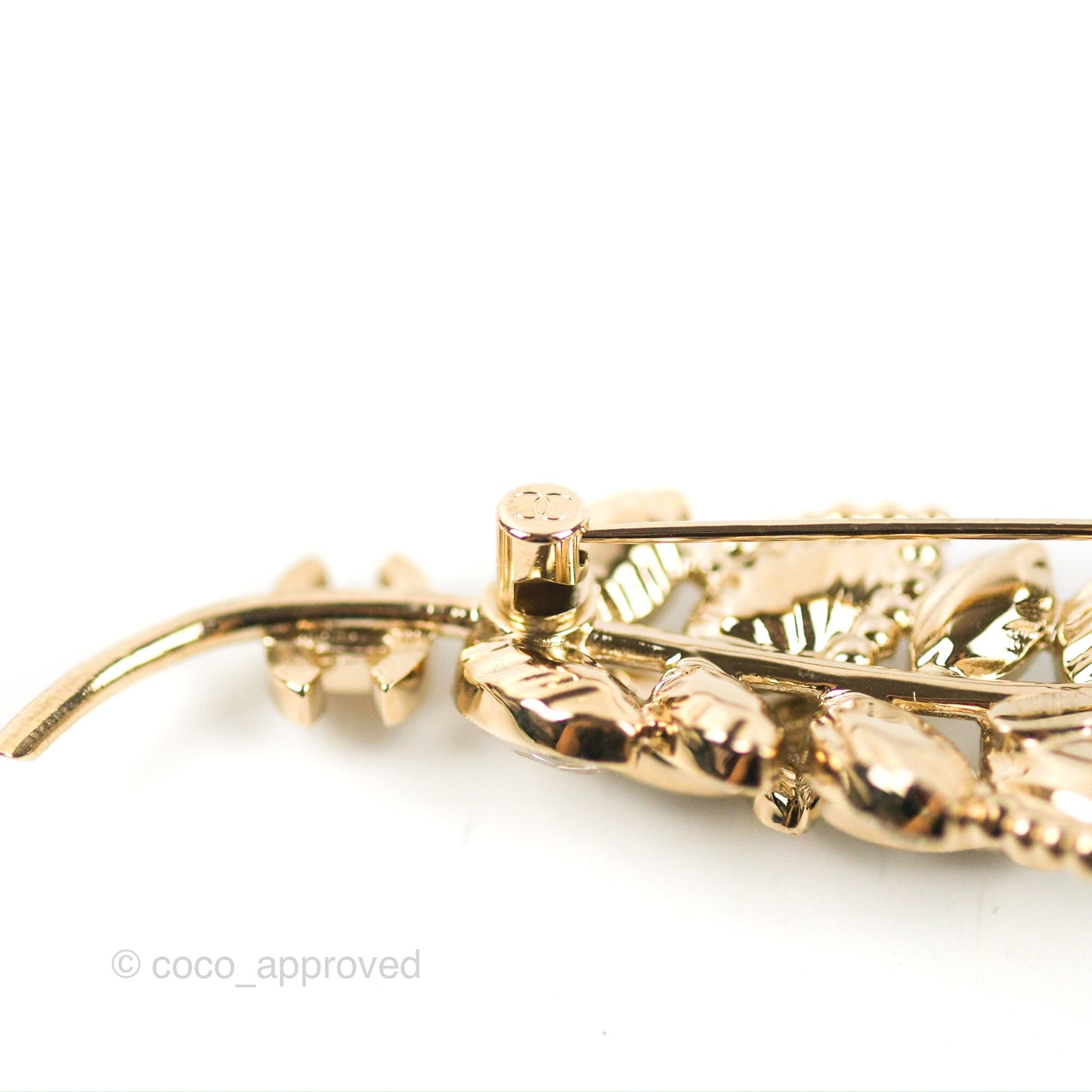 Chanel Crystal Leaves CC Brooch Gold Tone 23S
