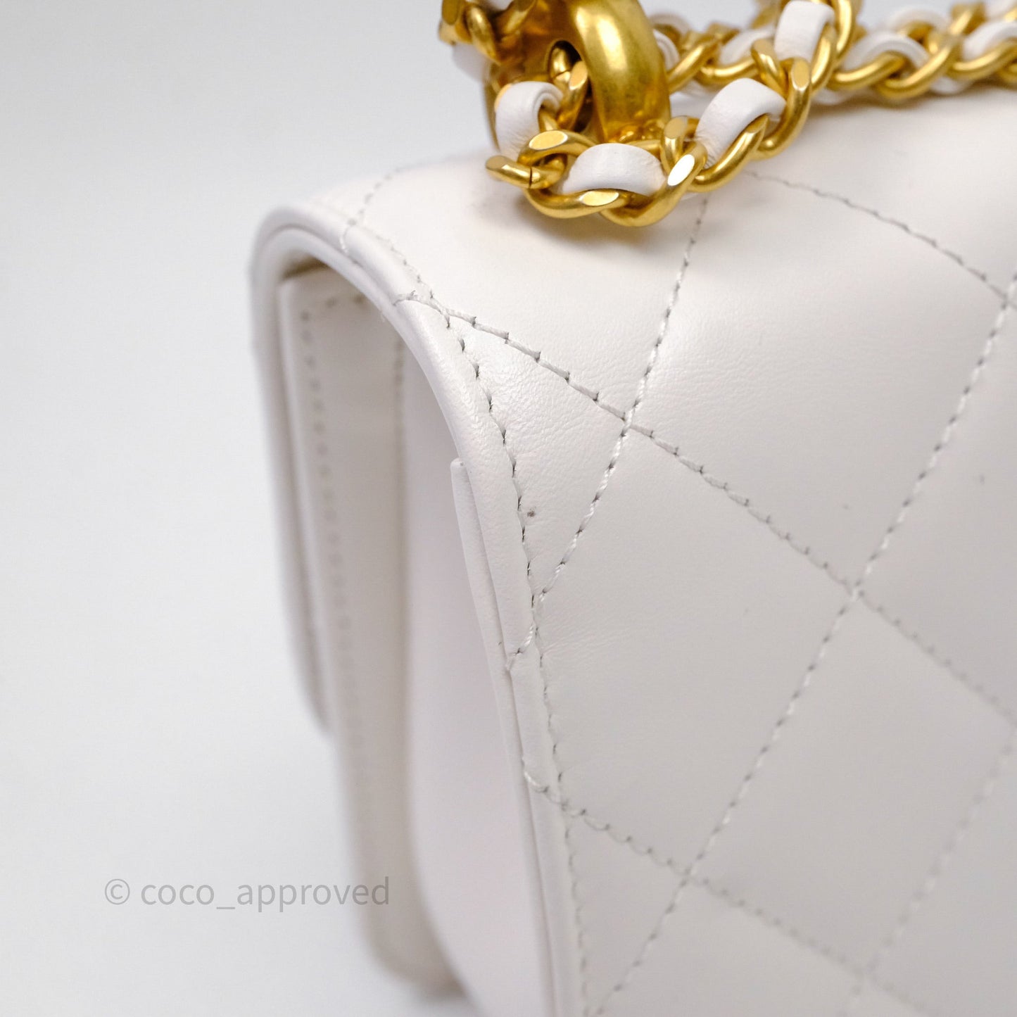 Chanel Quilted Perfect Fit Adjustable White Calfskin Aged Gold Hardware