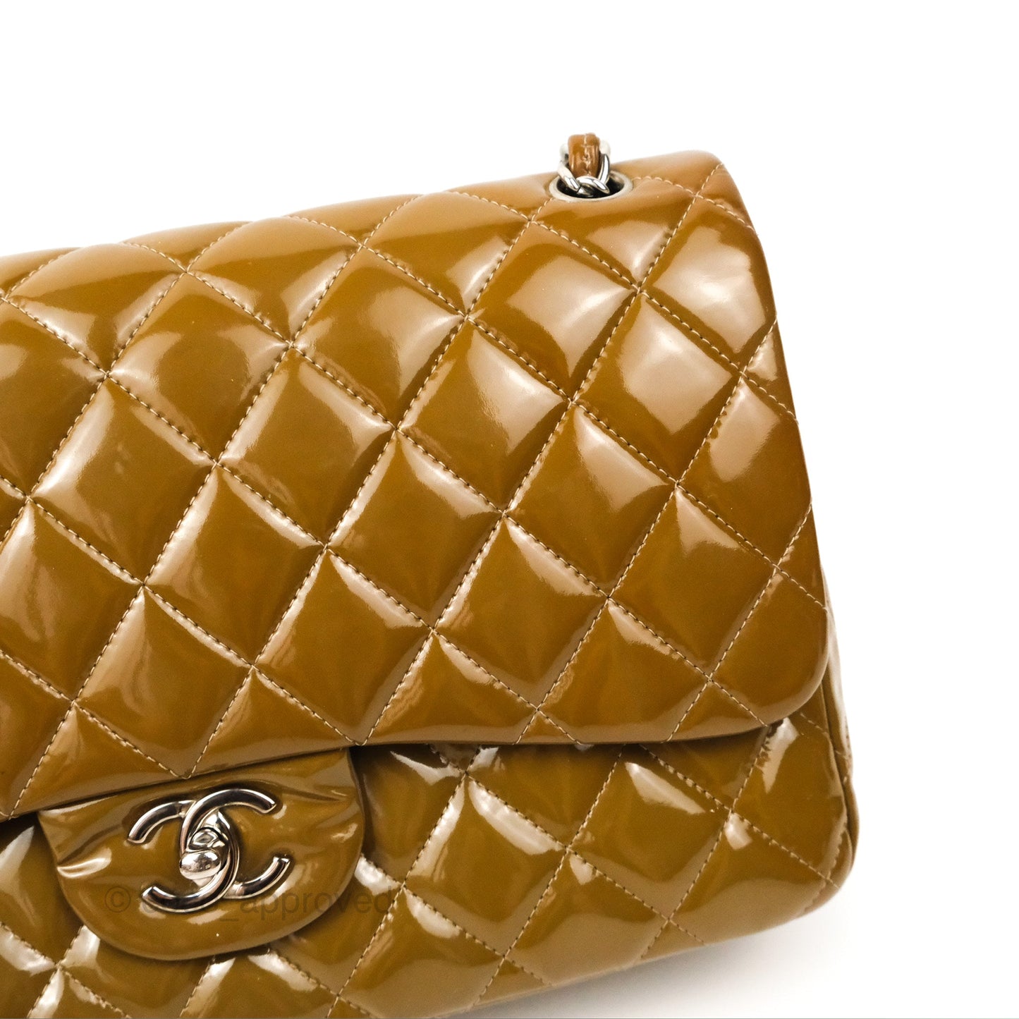 Chanel Jumbo Double Flap Brown Patent Silver Hardware⁣⁣
