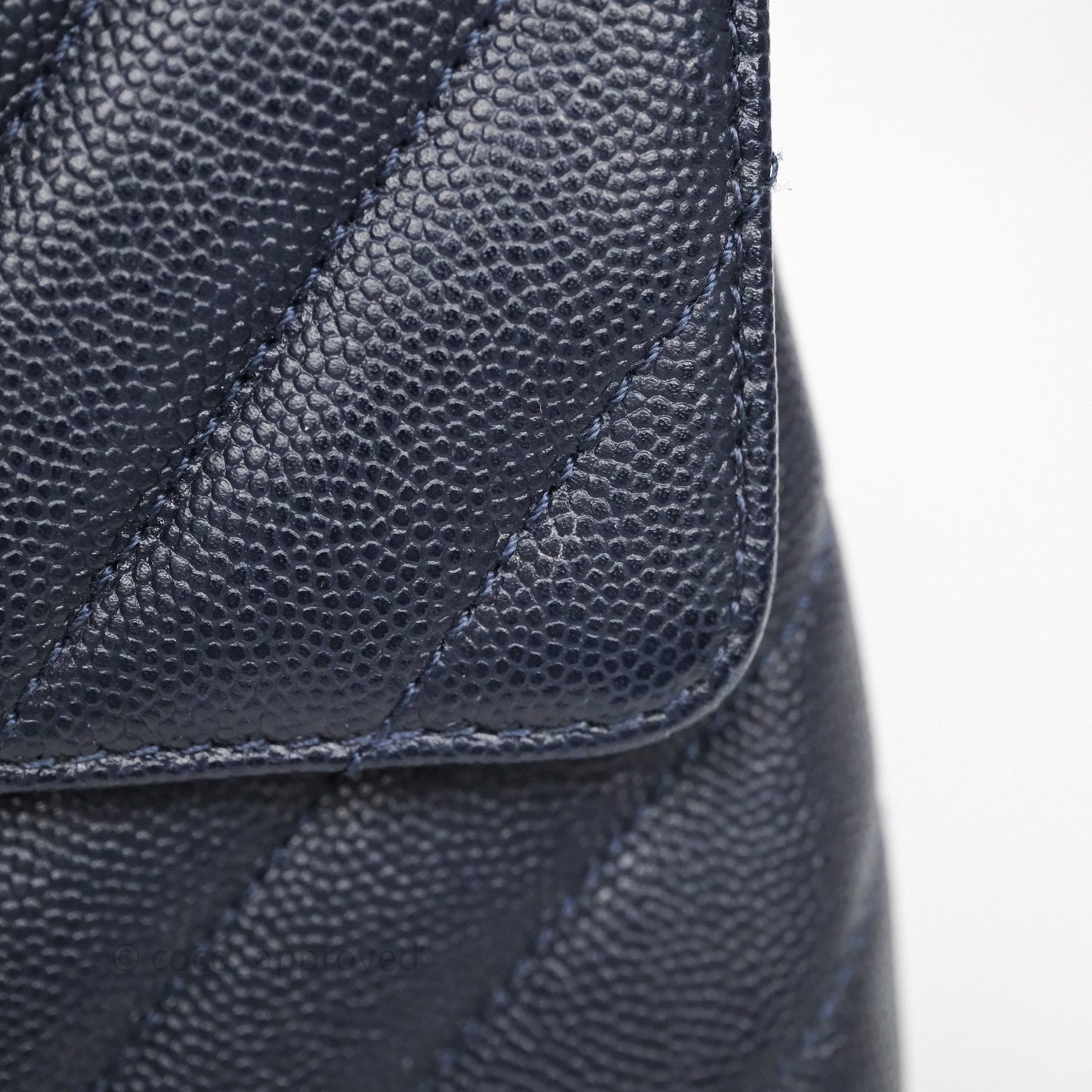 Chanel Small Coco Handle Chevron Navy Caviar Aged Gold Hardware Lizard Handle