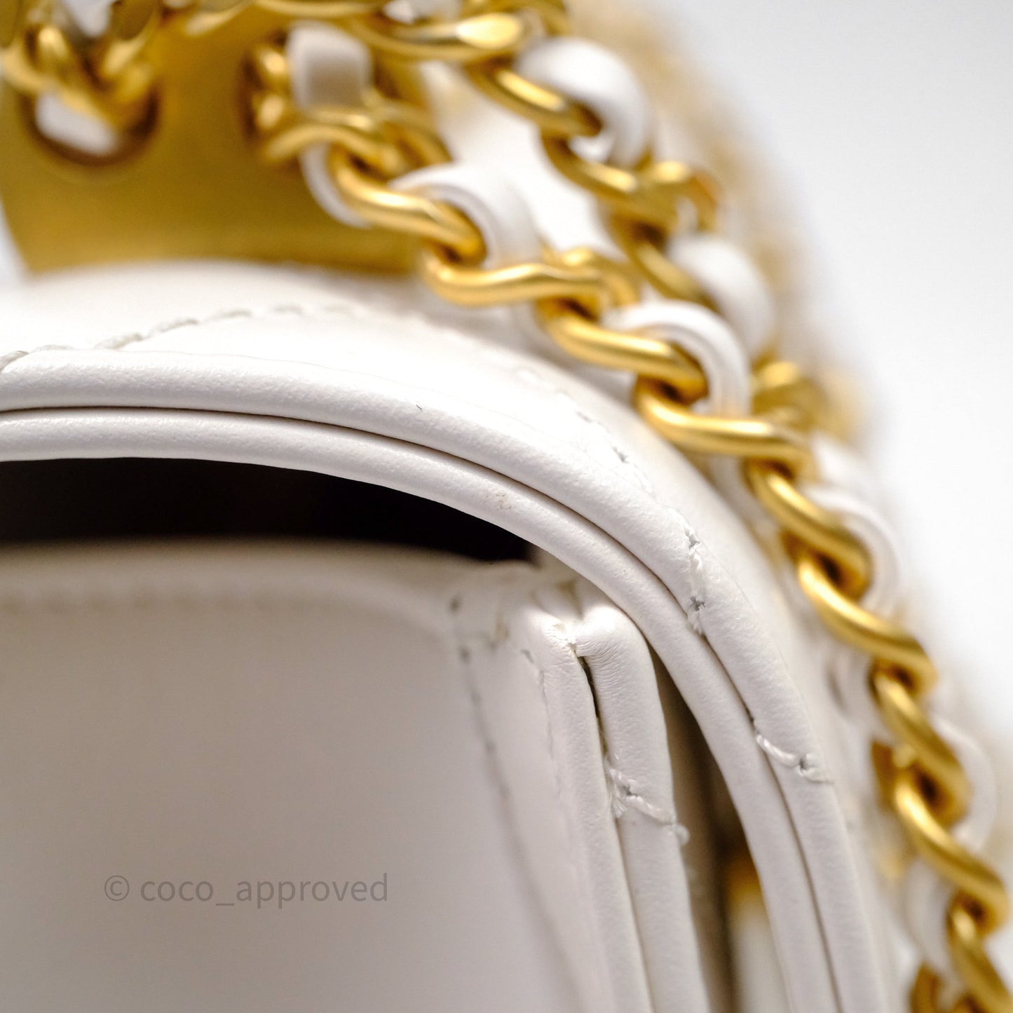 Chanel Quilted Perfect Fit Adjustable White Calfskin Aged Gold Hardware
