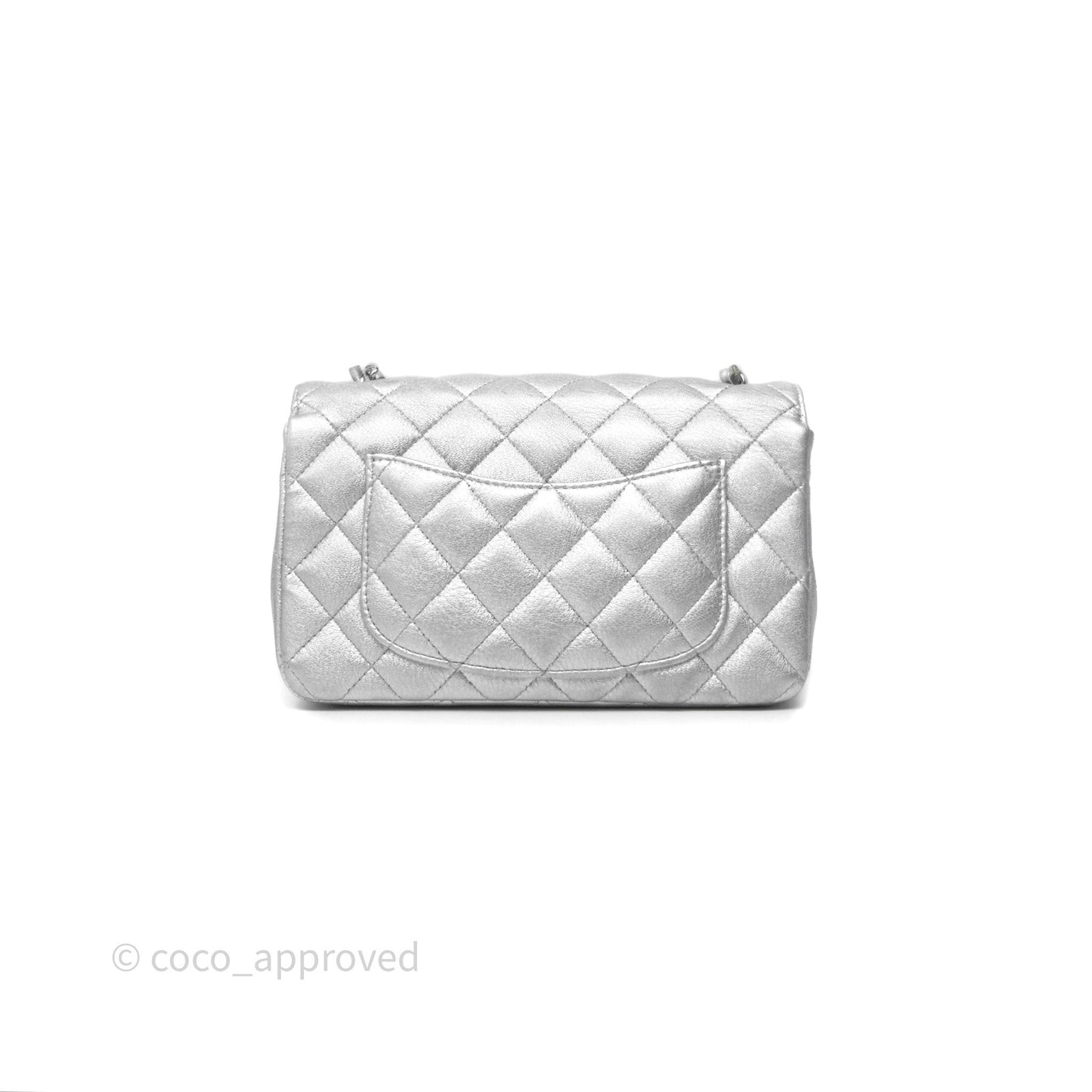 Chanel Quilted Mini Rectangular Flap Metallic Silver Lambskin Silver Hardware