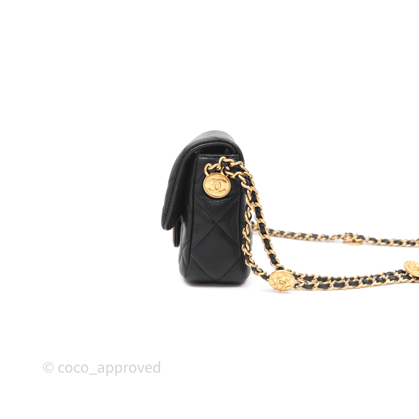 Chanel Twist Your Buttons Caviar Coin Purse Chain Black Bag Gold Hardware