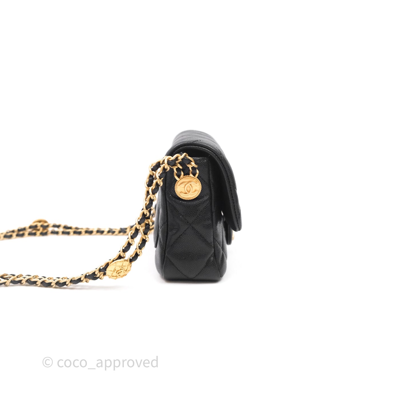 Chanel Twist Your Buttons Caviar Coin Purse Chain Black Bag Gold Hardware