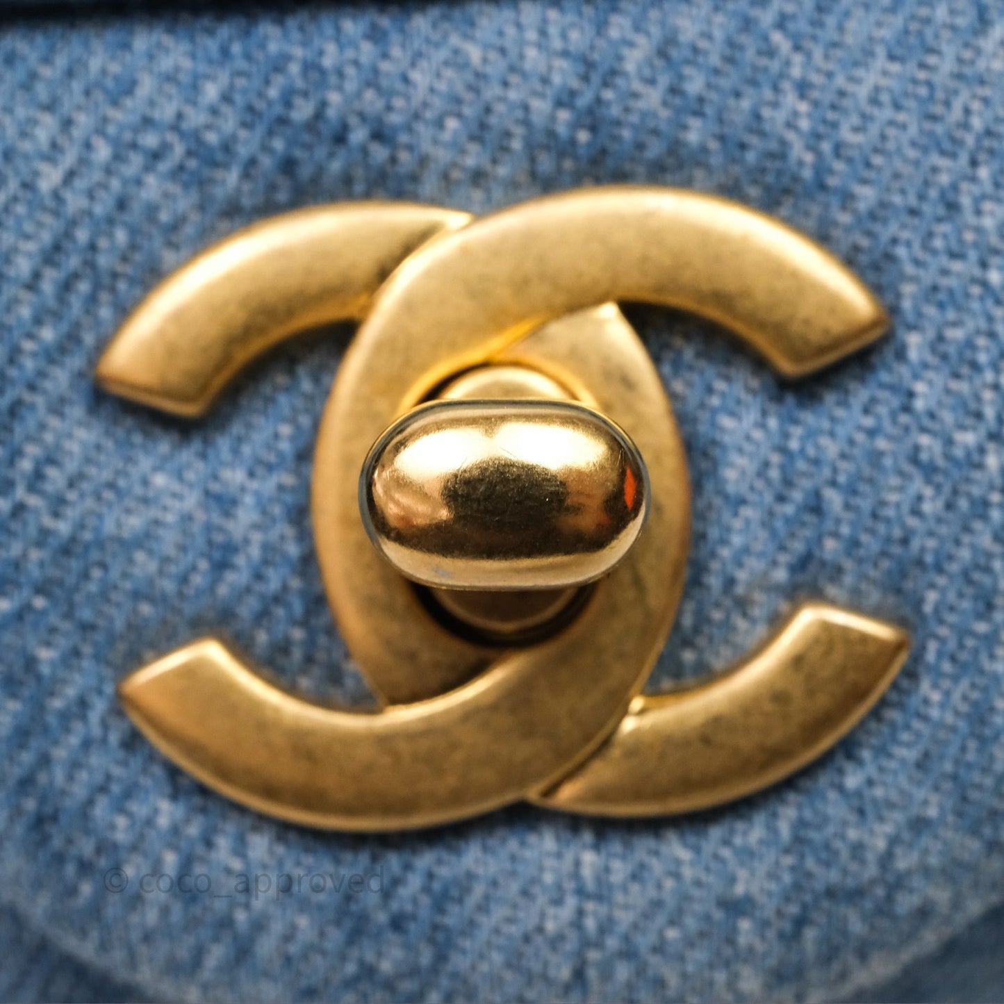 Chanel Mini Square Pearl Crush Quilted Denim Aged Gold Hardware