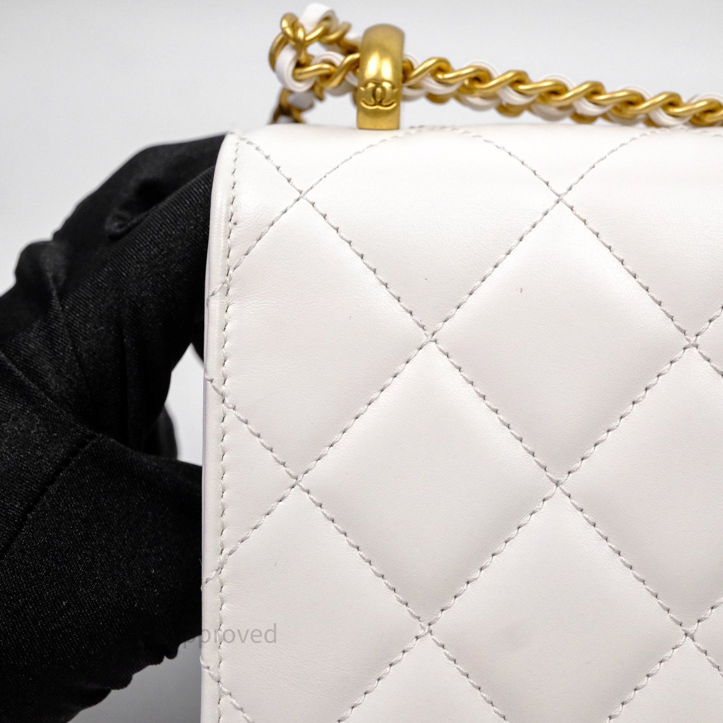 Chanel Quilted Perfect Fit Adjustable White Calfskin Aged Gold Hardware