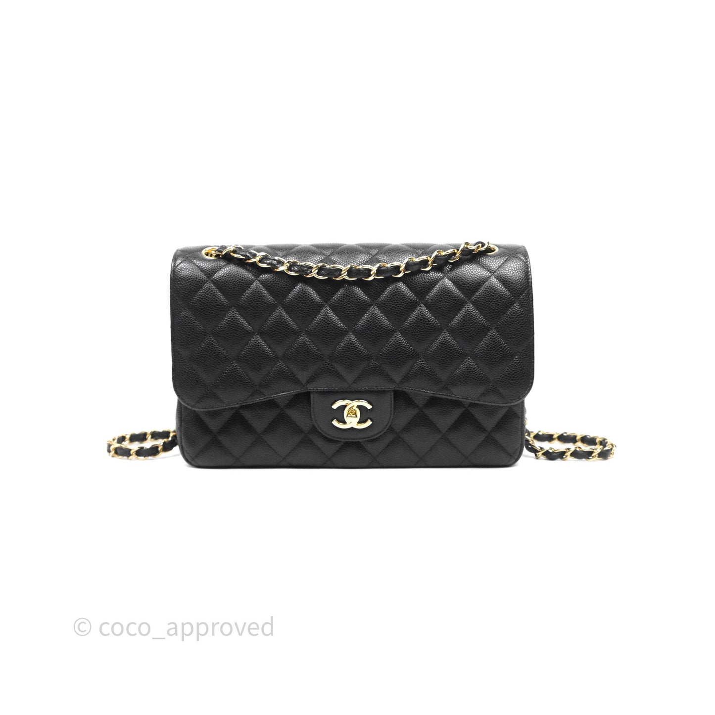 Chanel Quilted Jumbo Double Flap Black Caviar Gold Hardware