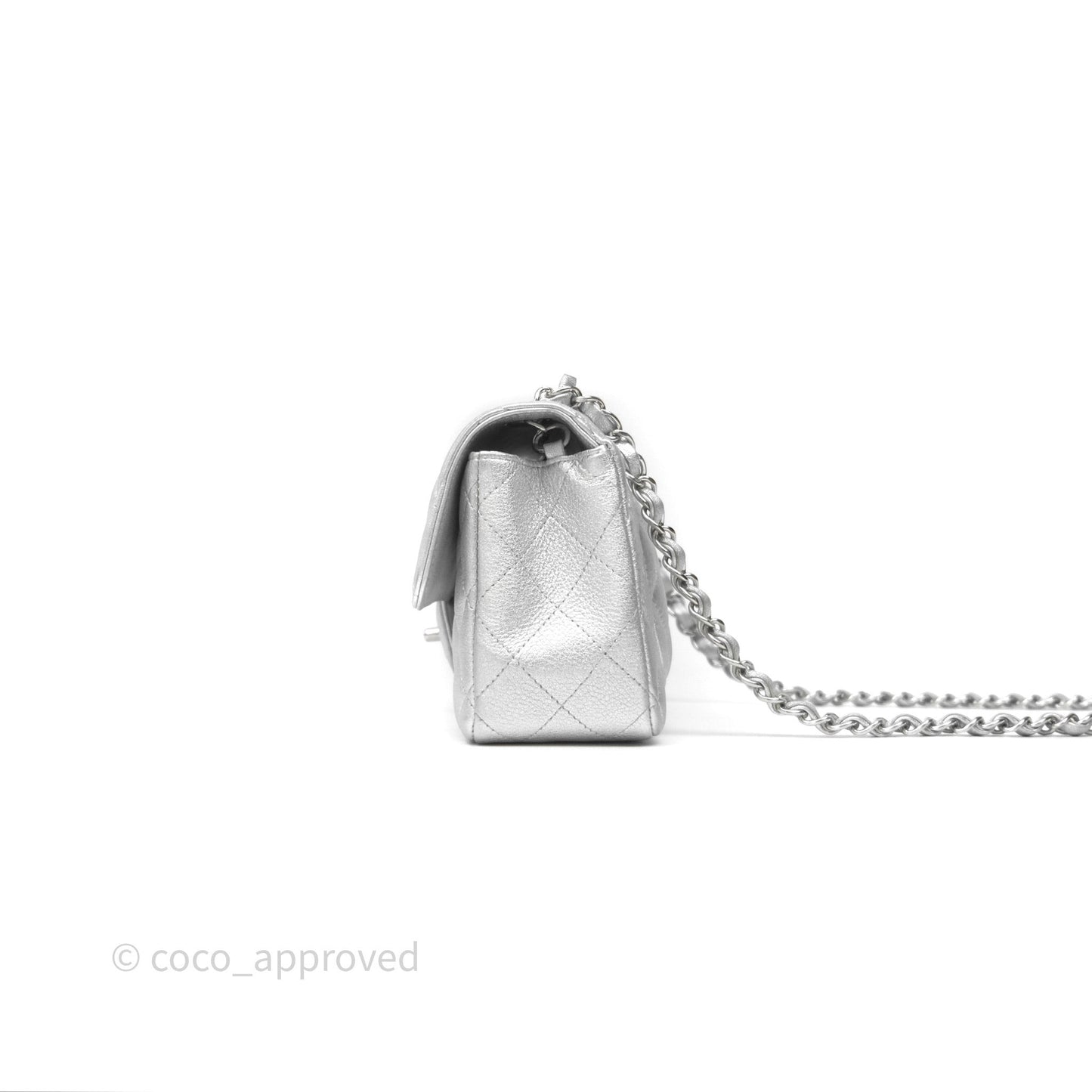 Chanel Quilted Mini Rectangular Flap Metallic Silver Lambskin Silver Hardware