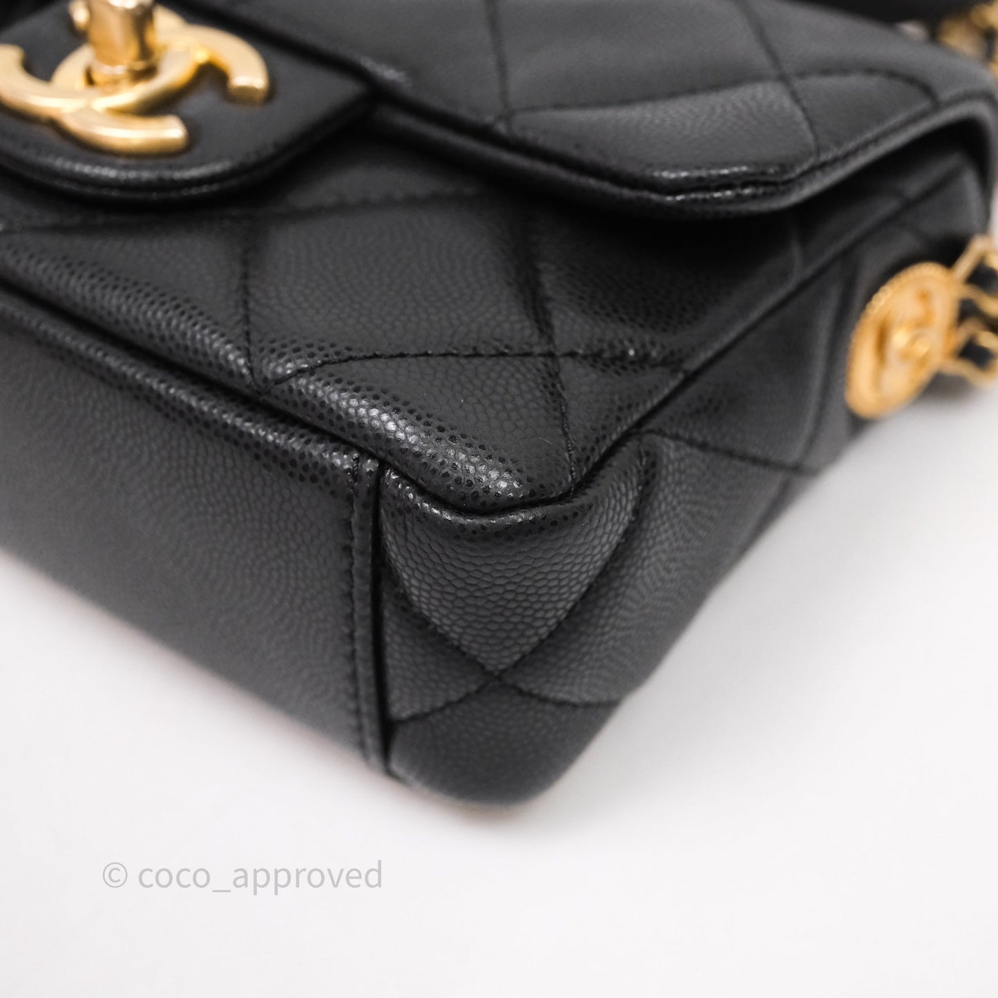 Chanel Twist Your Buttons Caviar Coin Purse Chain Black Bag Gold Hardware