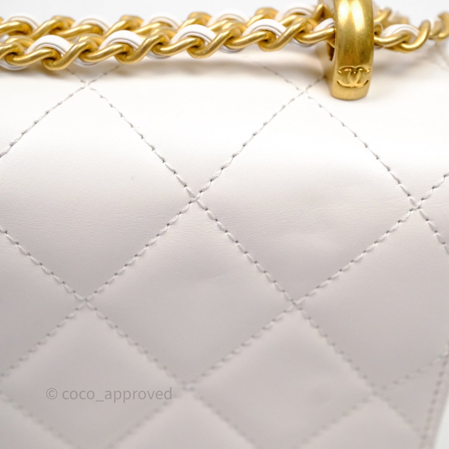 Chanel Quilted Perfect Fit Adjustable White Calfskin Aged Gold Hardware