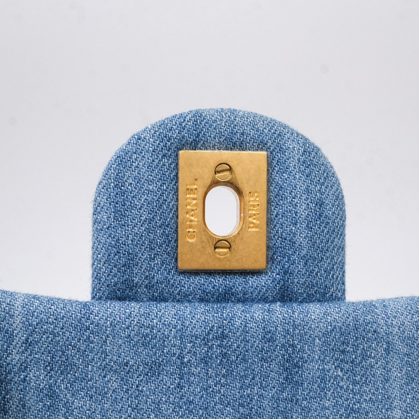 Chanel Mini Square Pearl Crush Quilted Denim Aged Gold Hardware