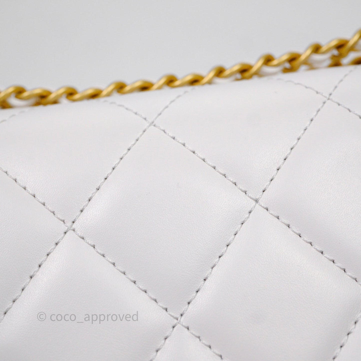 Chanel Quilted Perfect Fit Adjustable White Calfskin Aged Gold Hardware