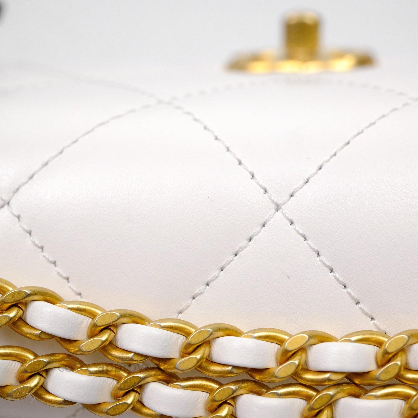 Chanel Quilted Perfect Fit Adjustable White Calfskin Aged Gold Hardware