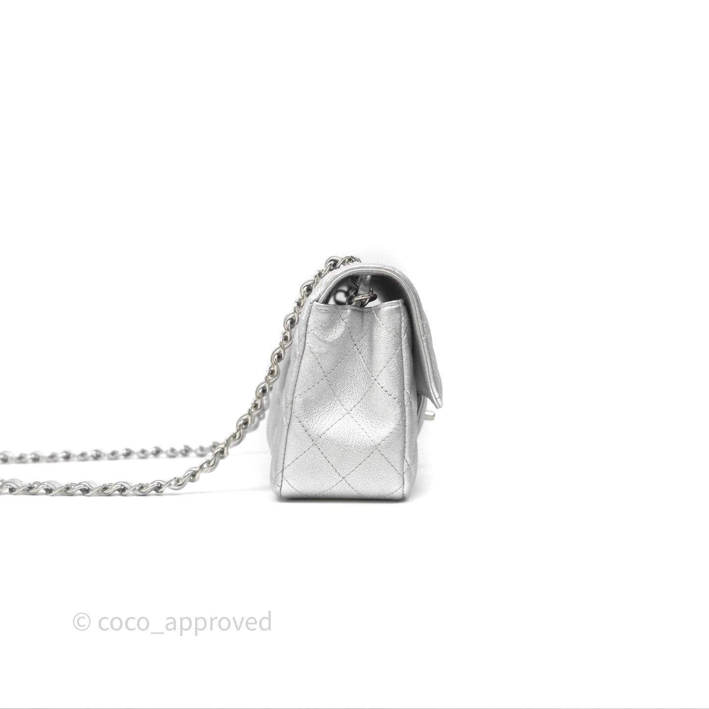 Chanel Quilted Mini Rectangular Flap Metallic Silver Lambskin Silver Hardware
