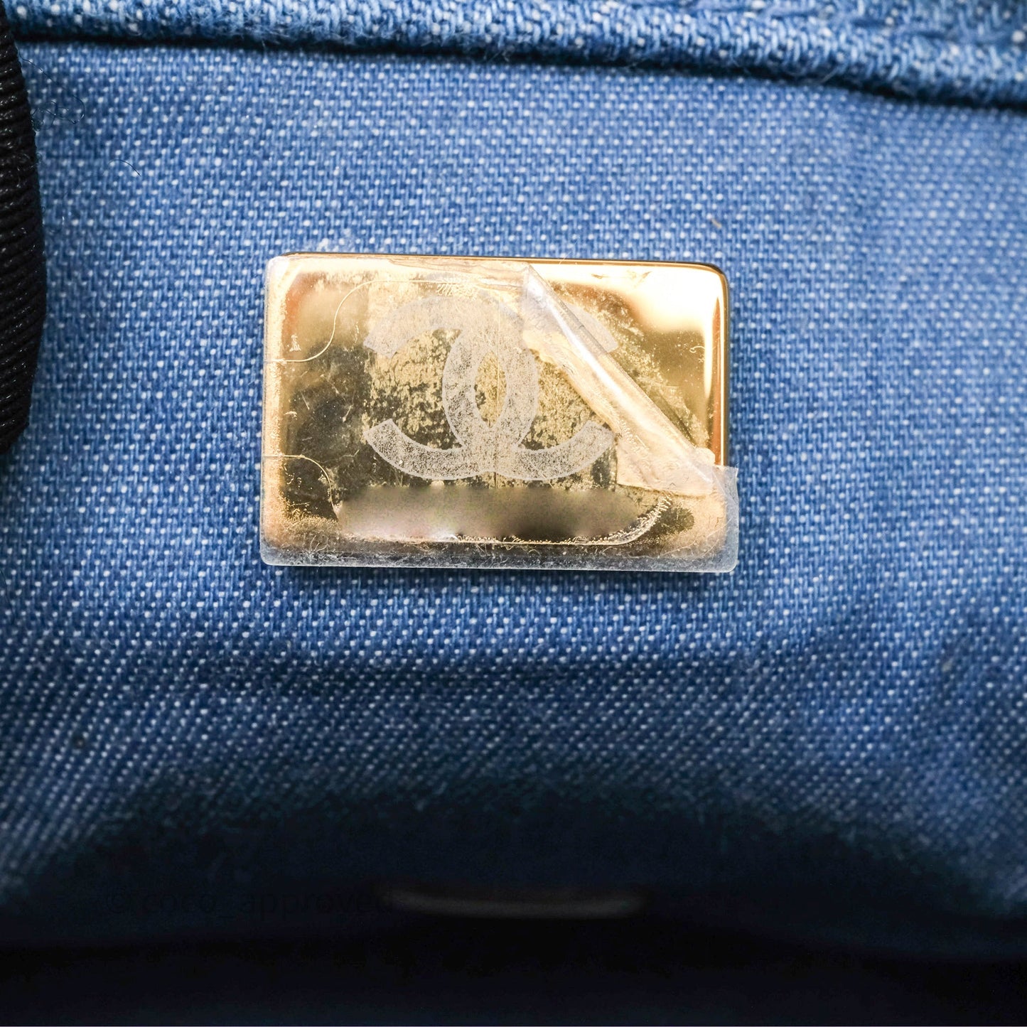Chanel Mini Square Pearl Crush Quilted Denim Aged Gold Hardware