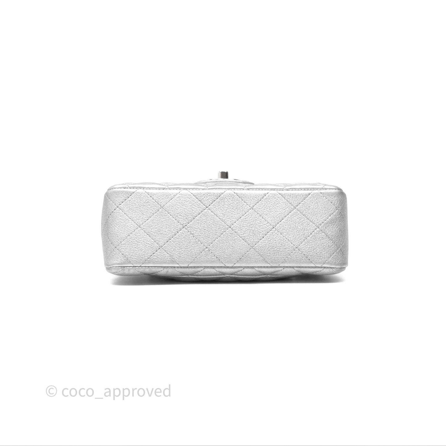 Chanel Quilted Mini Rectangular Flap Metallic Silver Lambskin Silver Hardware