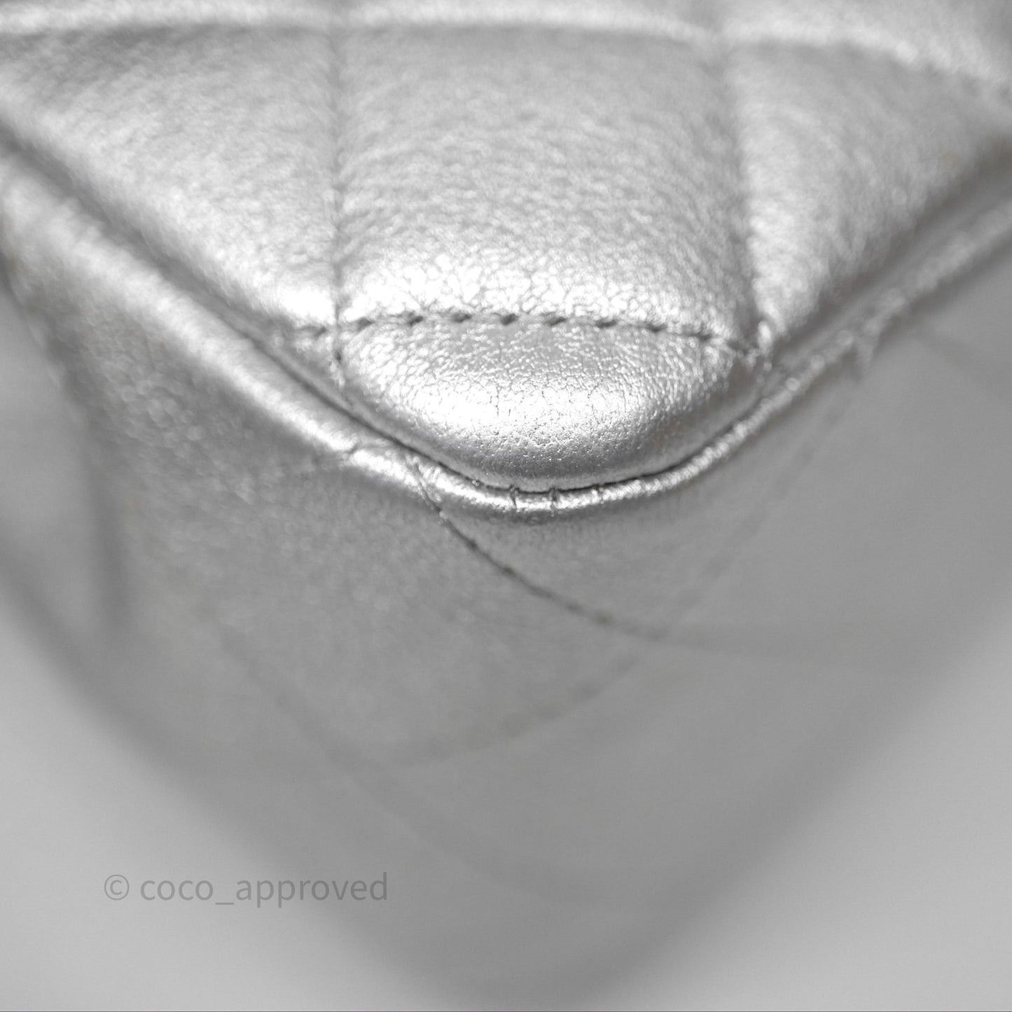 Chanel Quilted Mini Rectangular Flap Metallic Silver Lambskin Silver Hardware