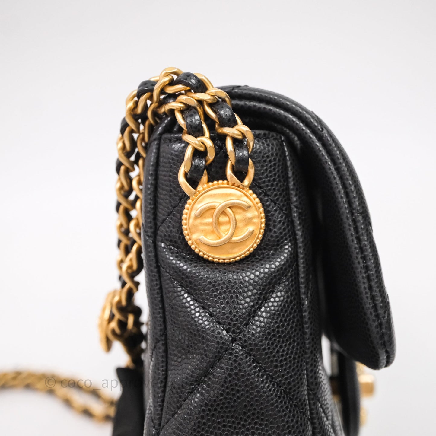 Chanel Twist Your Buttons Caviar Coin Purse Chain Black Bag Gold Hardware