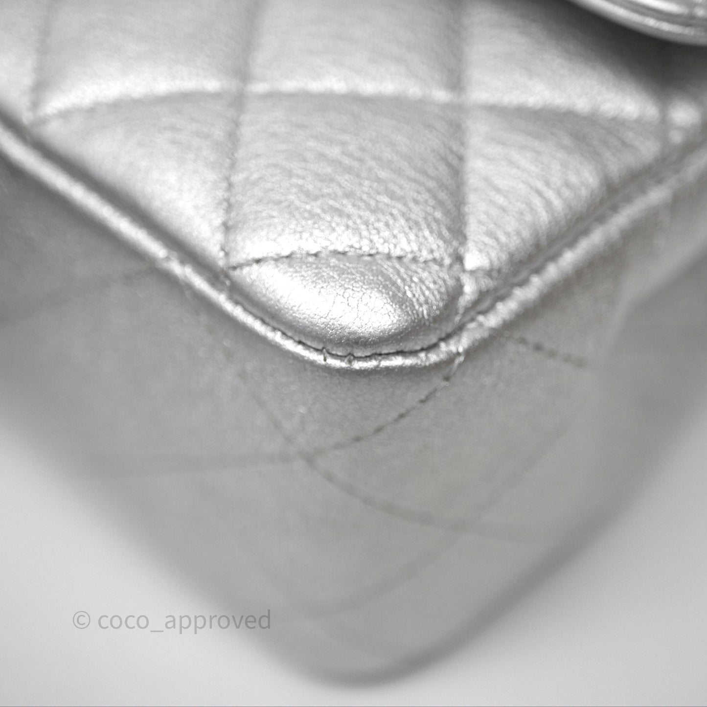 Chanel Quilted Mini Rectangular Flap Metallic Silver Lambskin Silver Hardware