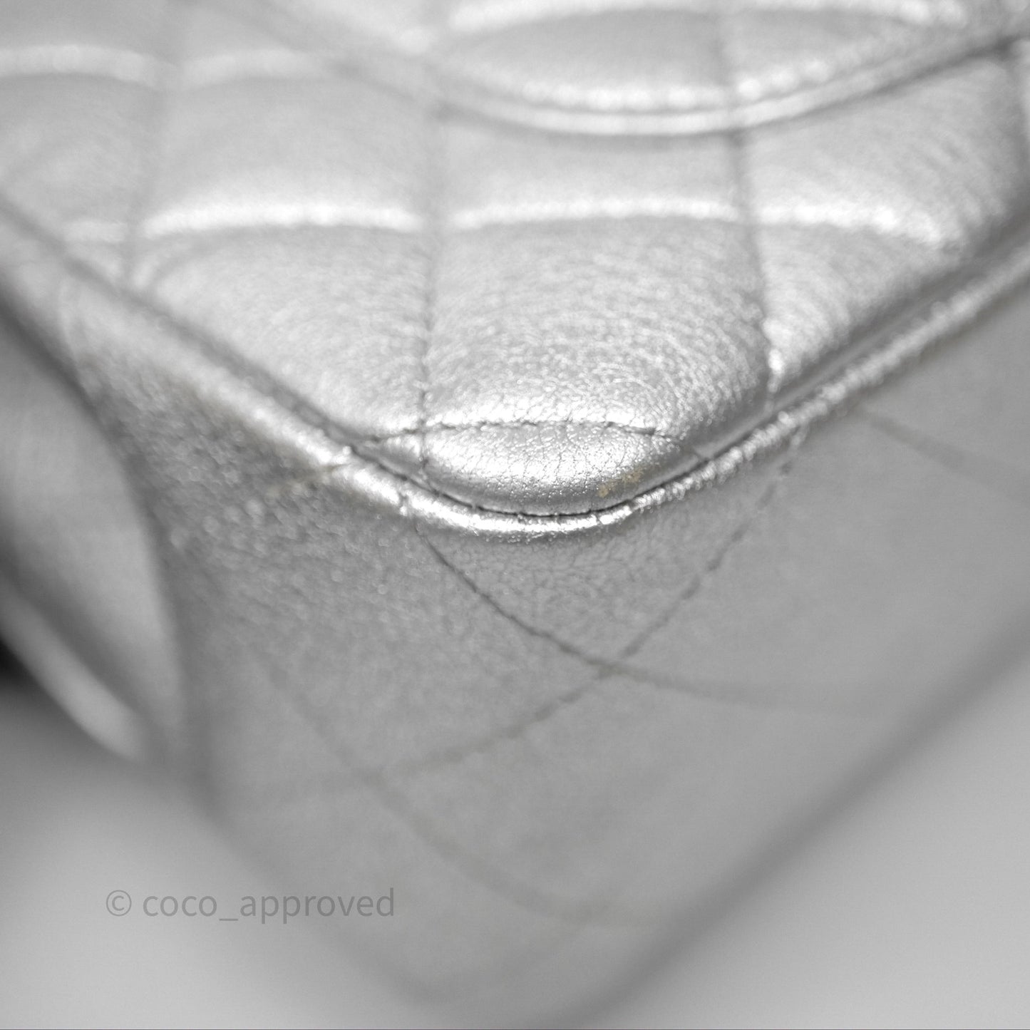 Chanel Quilted Mini Rectangular Flap Metallic Silver Lambskin Silver Hardware