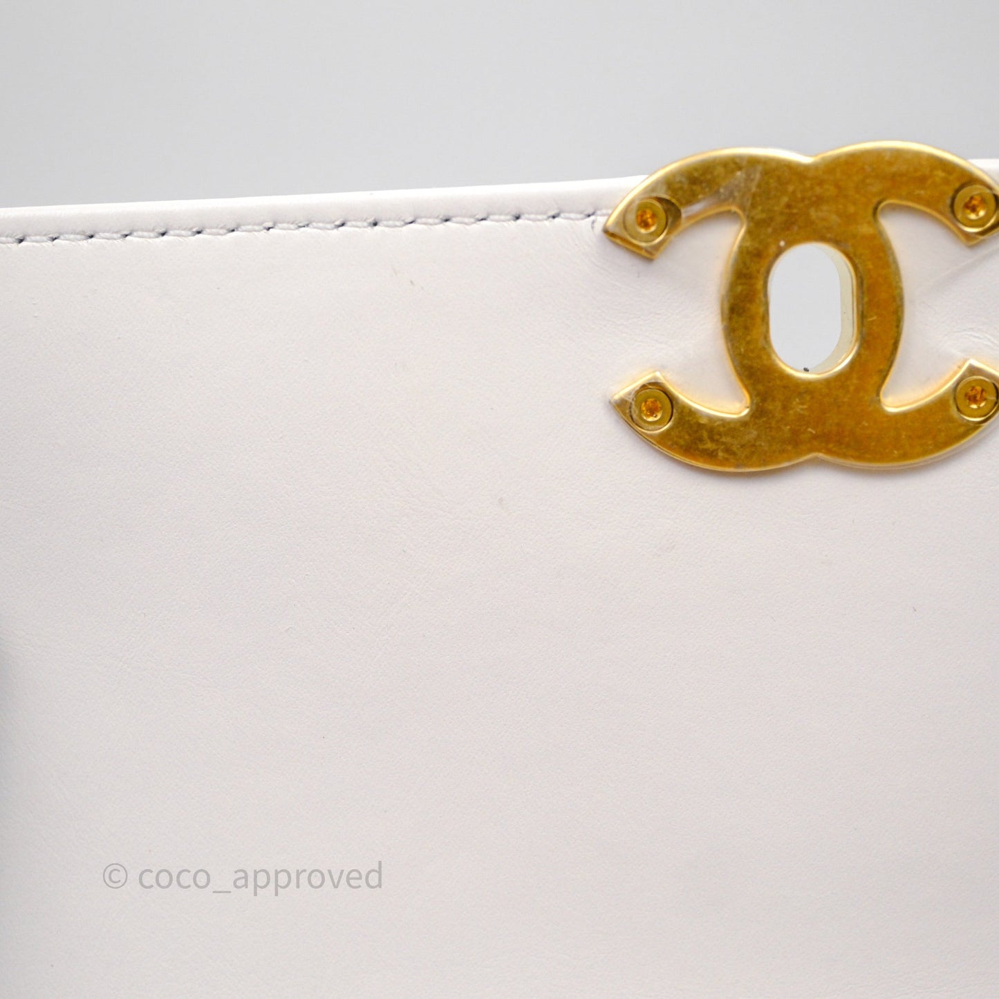Chanel Quilted Perfect Fit Adjustable White Calfskin Aged Gold Hardware