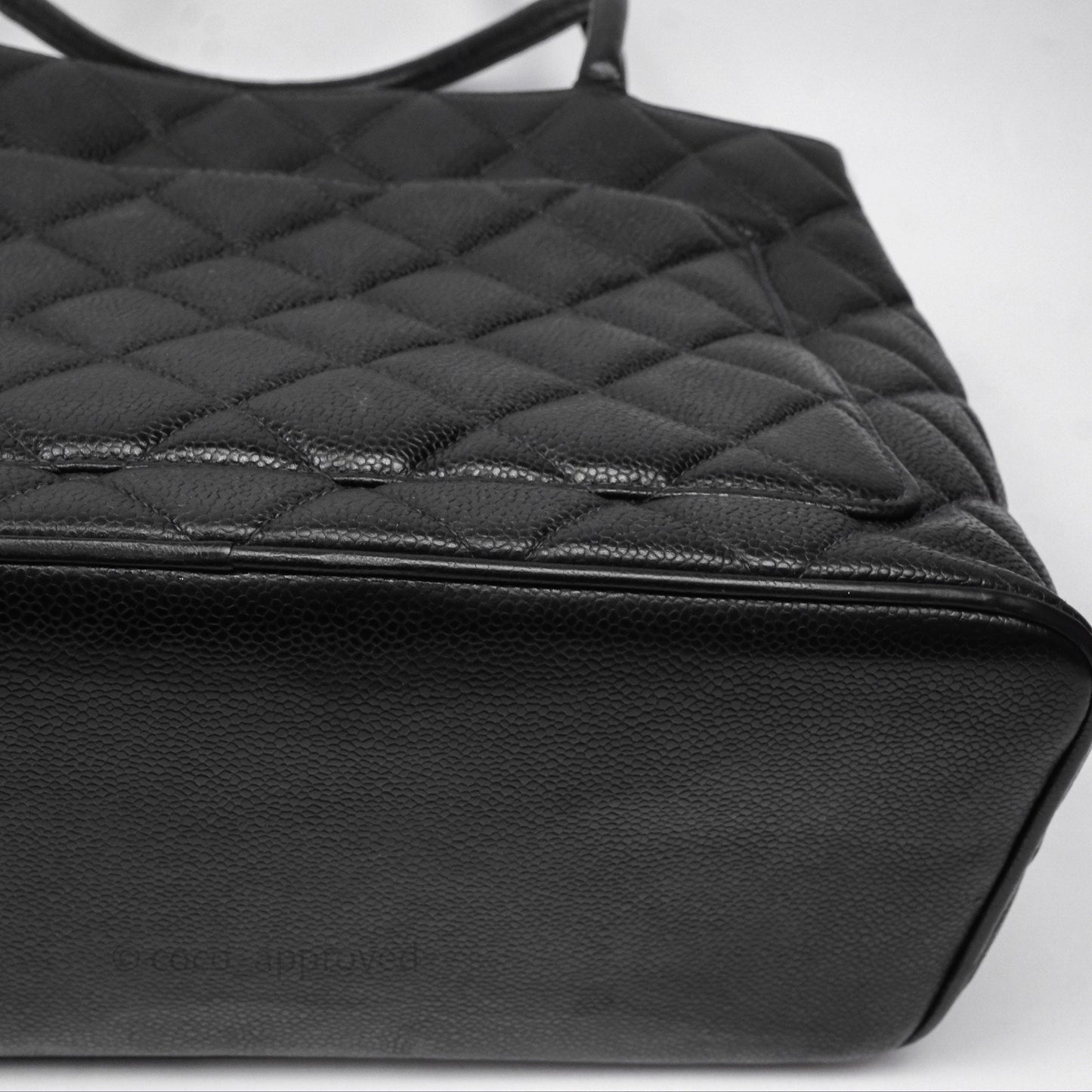 Chanel Vintage Medallion CC Black Caviar Tote Bag Gold Hardware