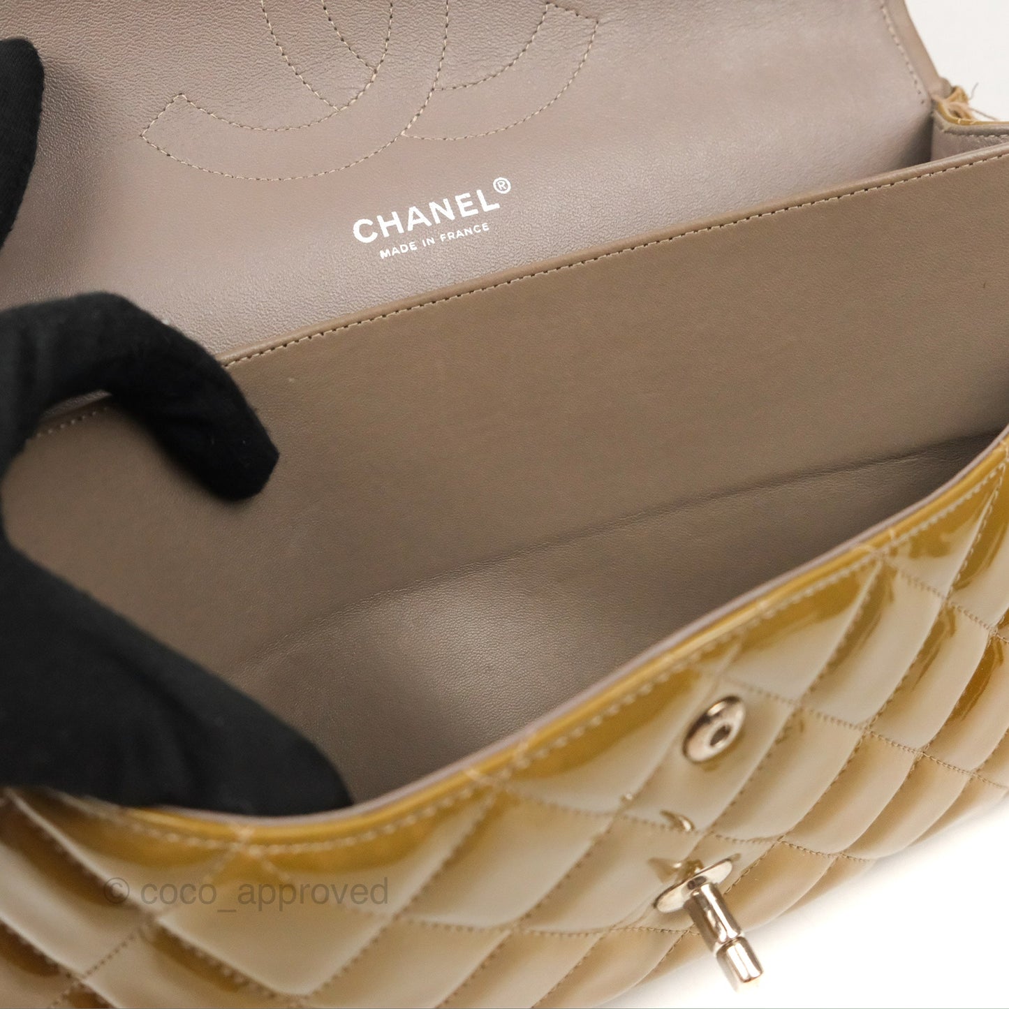 Chanel Jumbo Double Flap Brown Patent Silver Hardware⁣⁣